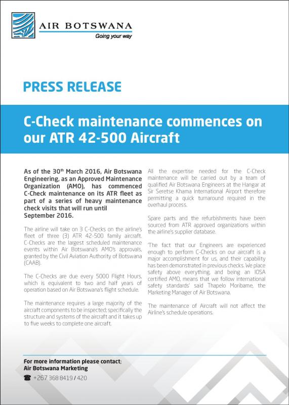 Air Botswana Conducts C-check Maintenance On Its Aircraft | Air Botswana